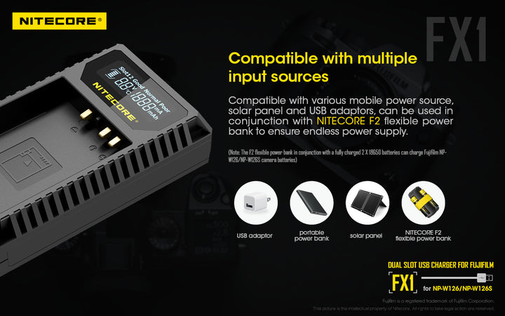 FX1 (Fujifilm NP-W126) Dual-Slot Battery Charger