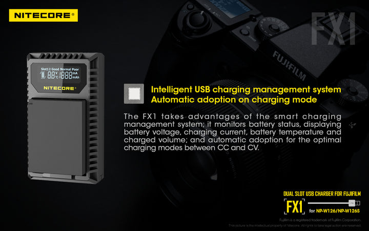 FX1 (Fujifilm NP-W126) Dual-Slot Battery Charger