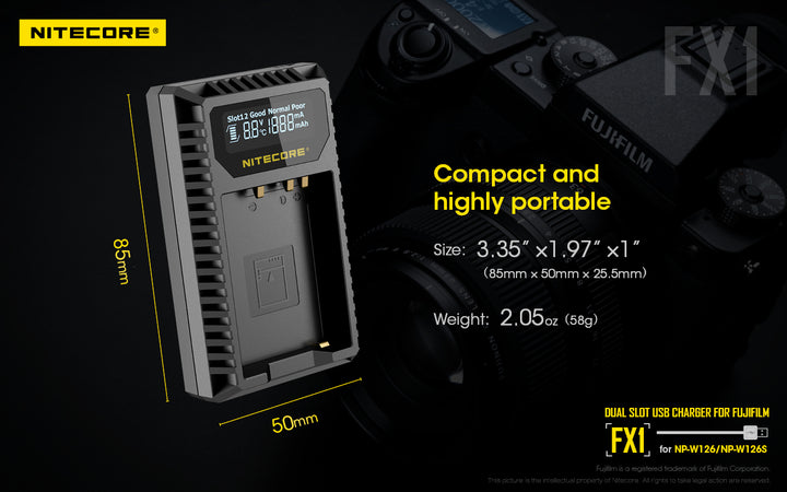 FX1 (Fujifilm NP-W126) Dual-Slot Battery Charger