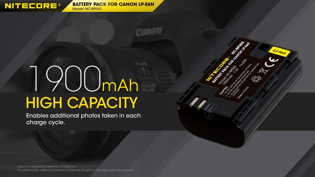 LP-E6N (1900mAh) Battery Pack for Canon (NC-BP005)