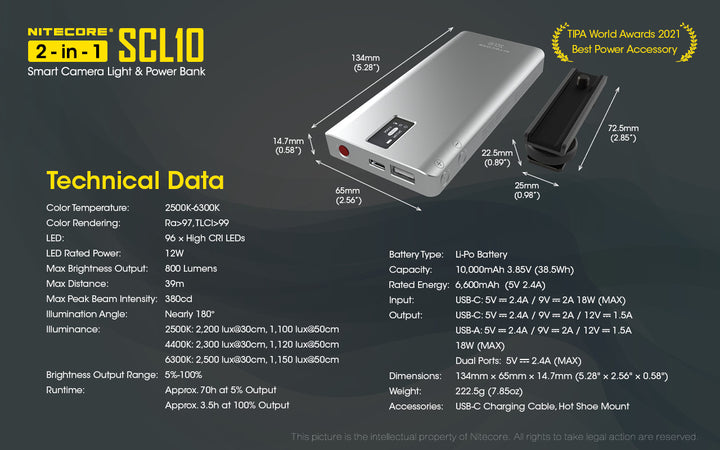 SCL10 - 2-in-1 Light & Power Bank (10,000mAh 18W)